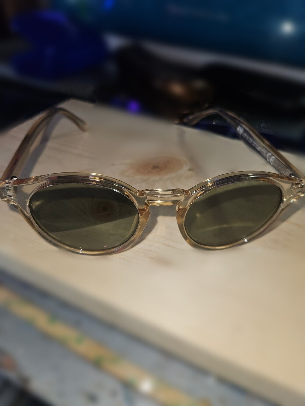 H & M Transparent Champagne Frame Sunglasses with Green Lenses - Men